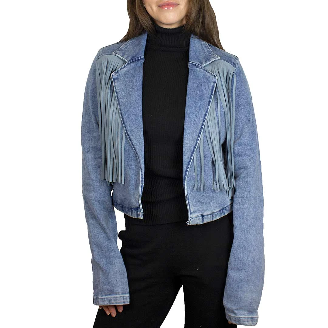 Rock & Roll Denim Women's Fringe Jean Jacket - Image 3