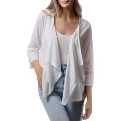 Papa Fashions Women's 3/4 Embroidery Sleeve Cardigan