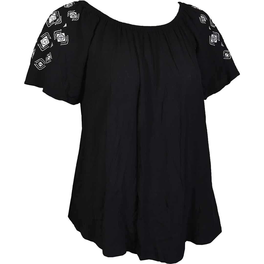 Cowgirl Hardware Women's Embroidered Sleeve Peasant T-Shirt