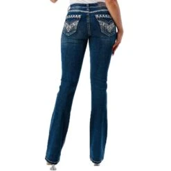 Grace In LA Women's Detailed V Faux Flap Bootcut Jeans