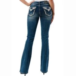 Grace In LA Women's Floral Faux Flap Bootcut Jeans