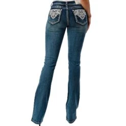 Grace In LA Women's Floral Swirl Embroidered Bootcut Jeans