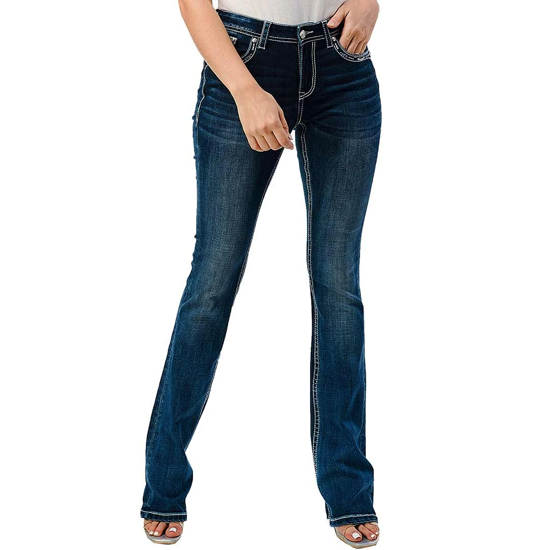 Grace In LA Women's Steer Head Embellished Bootcut Jeans - Image 2