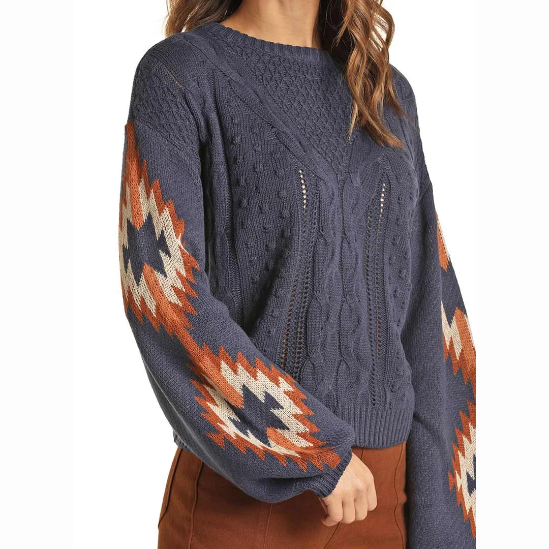 Rock & Roll Cowgirl Women's Aztec Sleeve Knit Sweater - Image 2