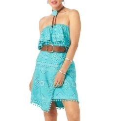Wrangler Women's Pom Fringe Strapless Dress