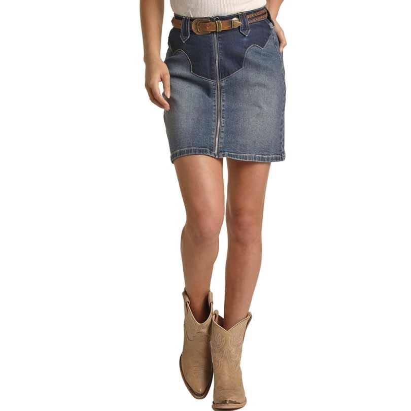 Rock & Roll Denim Extra Stretch Two Tone Jean Skirt