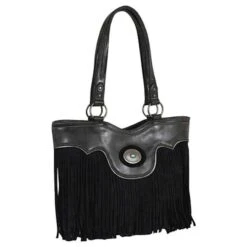 Justin Graphite With Suede Fringe Tote Bag
