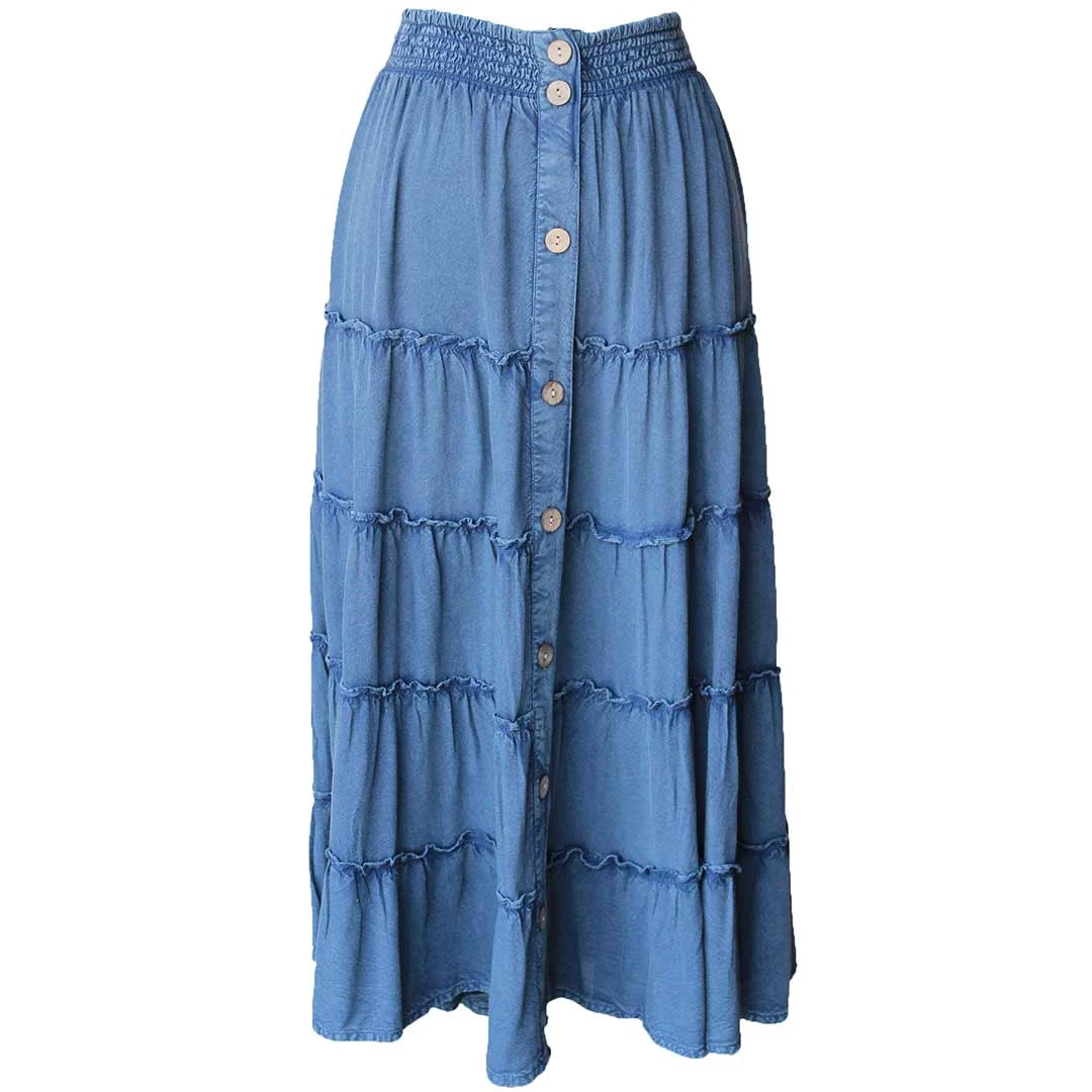 Keren Hart Women's Button Front Jean Maxi Skirt