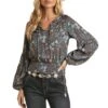 Rock & Roll Cowgirl Floral Print Top