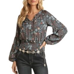 Rock & Roll Cowgirl Floral Print Top