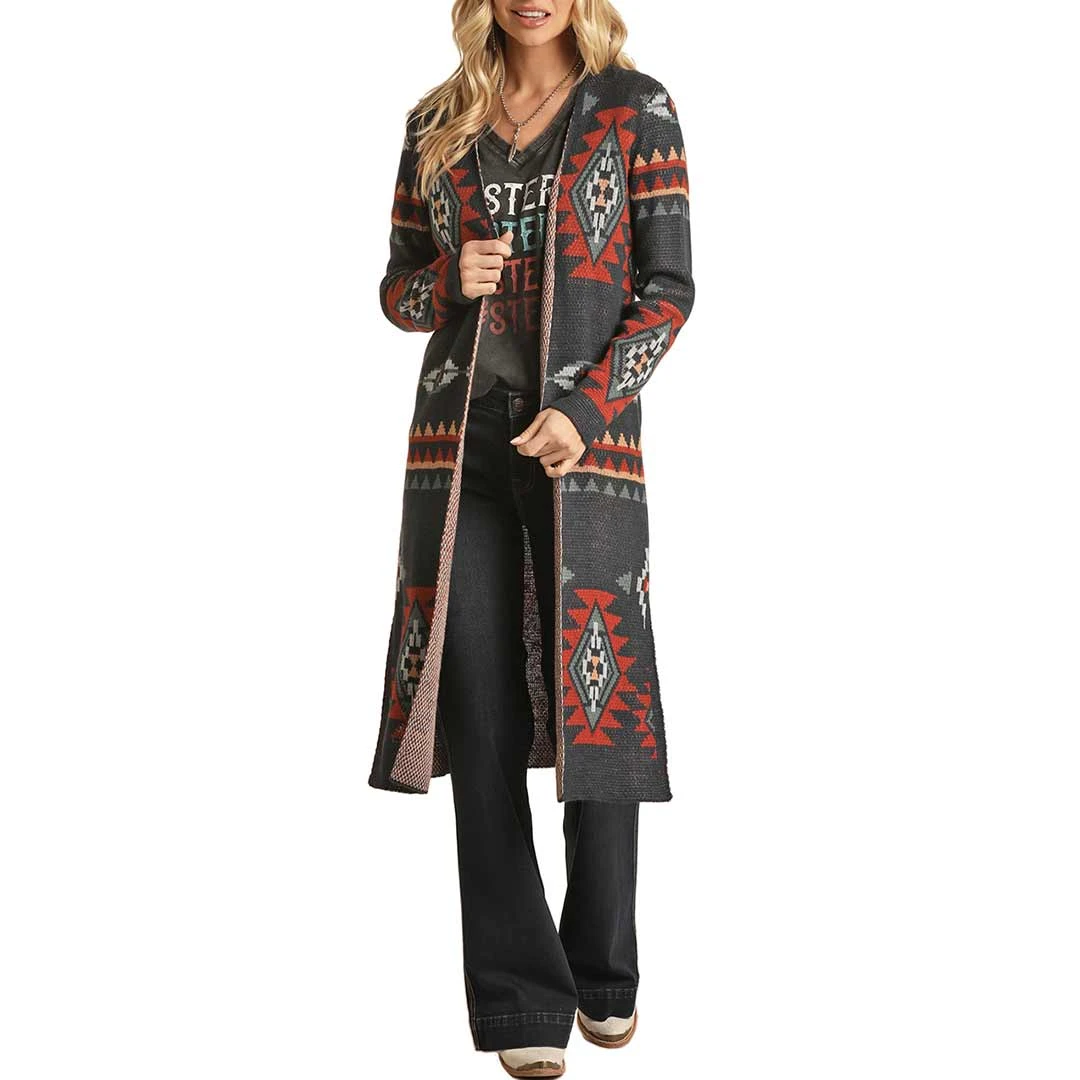 Rock & Roll Cowgirl Women's Aztec Knit Duster Cardigan - Image 3