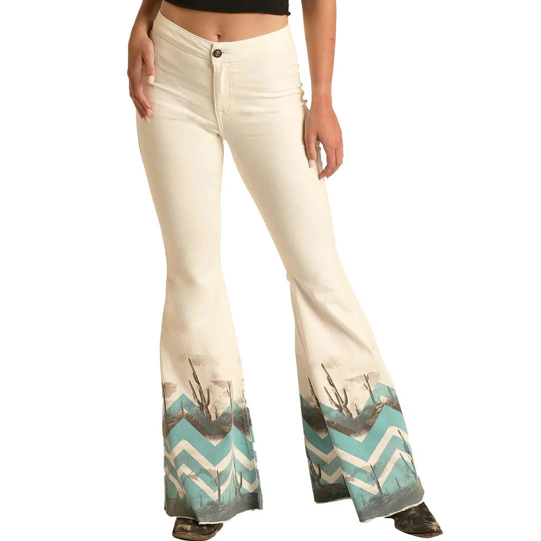 Rock & Roll Denim Women's High Rise Extra Stretch Desert Print Bell Bottom Jeans - Image 3