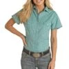 Rough Stock Women's Short Sleeve Medallion Print Snap Shirt