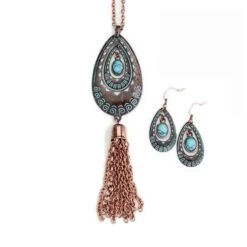 Wyo-Horse Metal Drop Necklace & Earrings Set