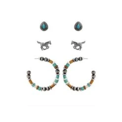 Wyo-Horse Beaded Hoops Horse Teardrop Earrings - Set Of 3
