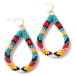 Wyo-Horse Beaded Serape Teardrop Loop Earrings